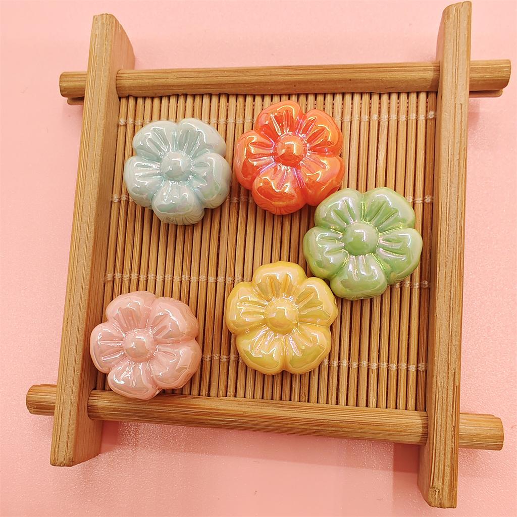 10Pcs Acrylic DIY Jewelry Accessories Loose Beads UV Color Plating For Bracelet Earring Making Plum Blossom 19.5mm Beaded Materials Jewelry
