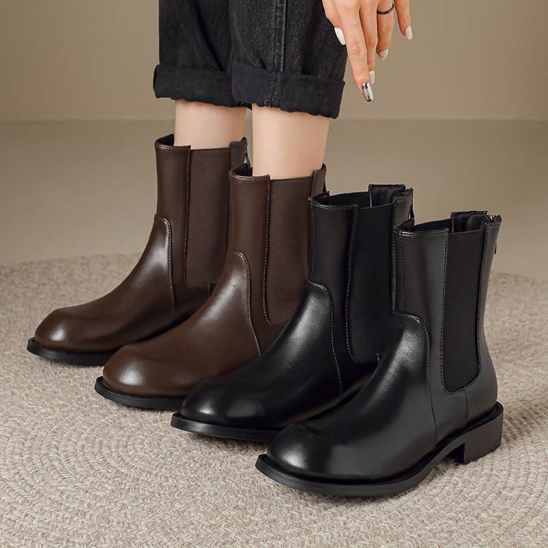 Krazing Pot Microfiber Autumn Winter Shoes Low Heels Size 43 Chelsea Boots Back Solid Color Preppy Style Ankle Boots