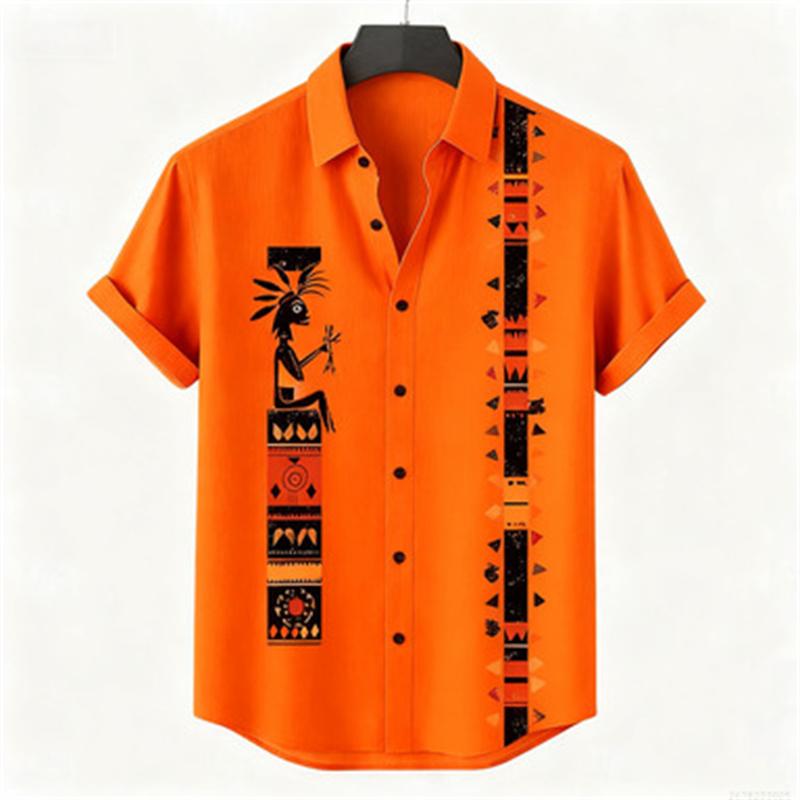 Men's Retro Style Casual Shirts Men's Tops with Tribal Prints, Short-sleeved Casual Beach Shirts, Hawaiian Style Shirts