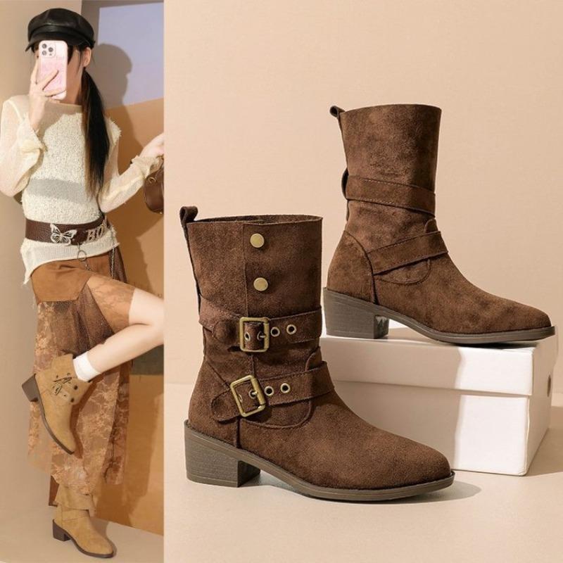 Short Boots Women's Skinny Boots Autumn New Vintage Maillard Western Pointed Boots Fashion Martin Boots