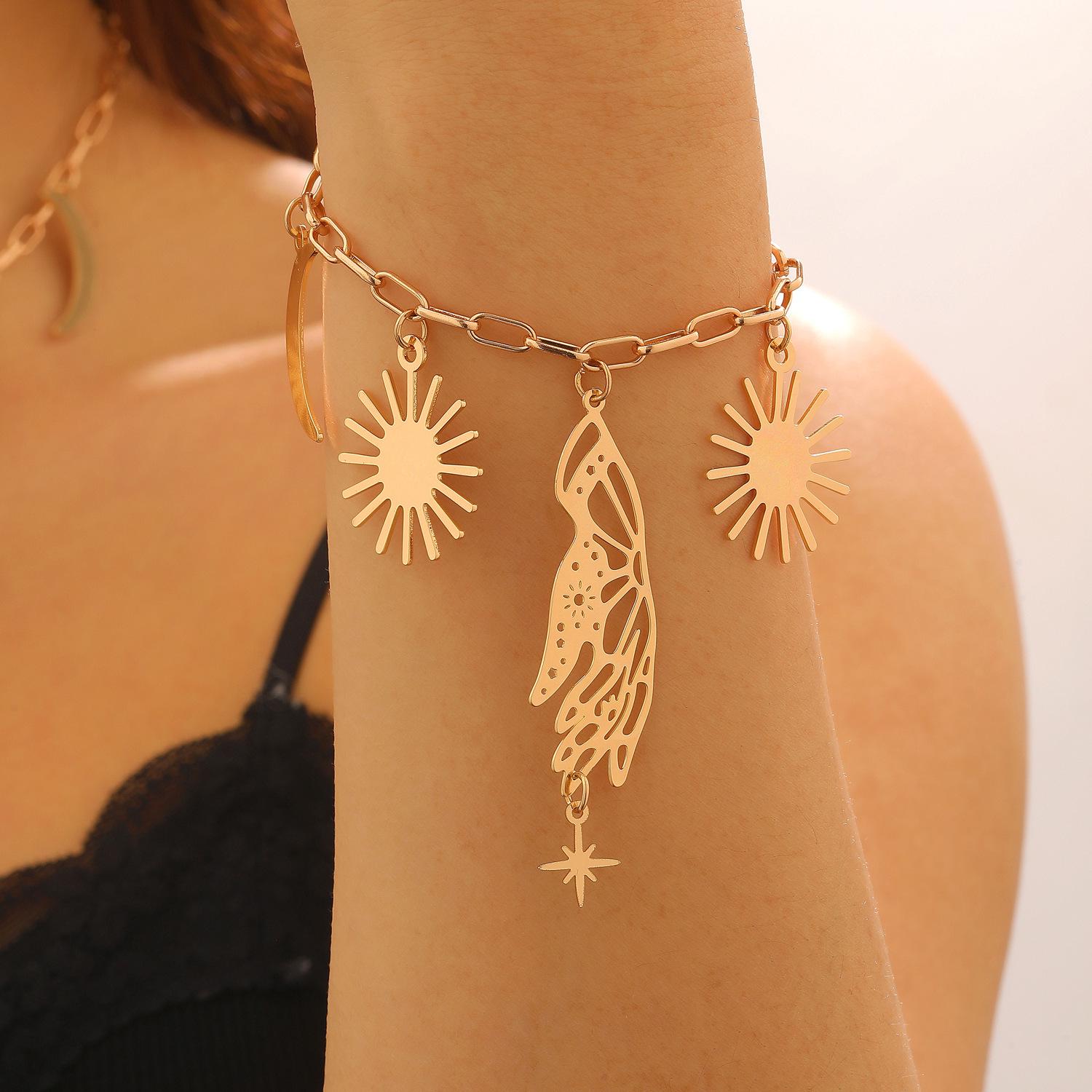 Ретро Набор Украшений с Блестками Солнце и Луна: Кулон  Звездное небо , Браслет для гадания по руке, Серьги и Ожерелье