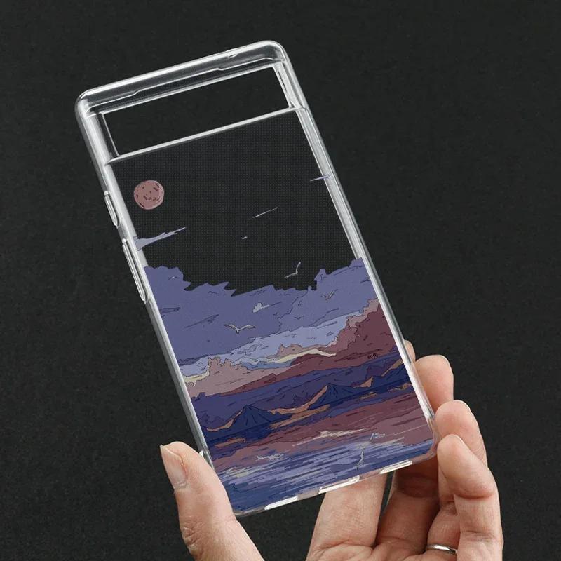 Case for Google Pixel 7a 7Pro 7 6a 6 6Pro 8A 8Pro 5G Transparent Clear Japan Anime Landscape Scenery Phone Cover Fundas Shells