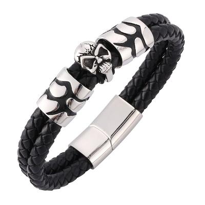 Bracelets Joncs Tête de Mort Punk en Acier Inoxydable pour Hommes Bracelets en Cuir Bijoux pour Hommes Nouvelle Arrivée Bracelet de Poignet Cadeau