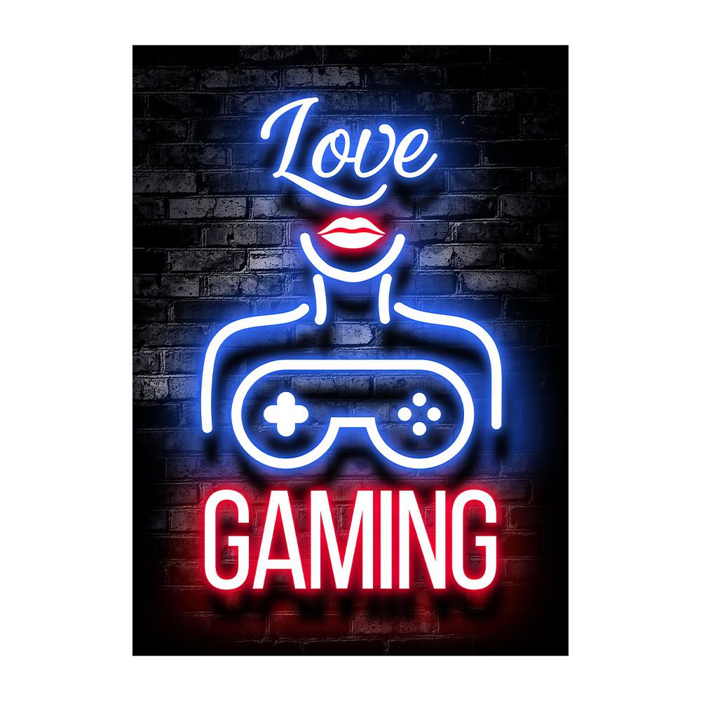 Neon Gaming Gamer Wandkunst Poster Drucke Gamer Leinwandmalerei Leinwandbild für Kinder Jungenzimmer Dekoration Spielzimmer Cuadros