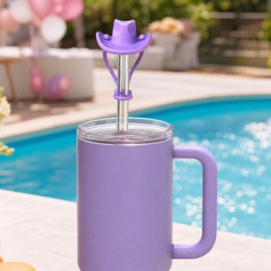 2Pcs Silicone Straw Cover, 8mm Wide Mouth Straw Cap for 30/40oz Tumbler, Cowboy Hat Shape Dustproof Plugs, Cute Drinking Straw Topper Accessories