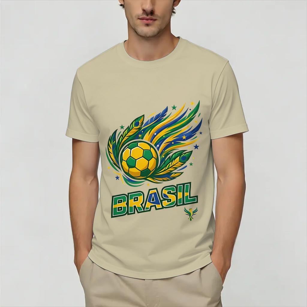 Brazil 2026 Soccer Tshirt Beach Trending Tshirts Unisex Cotton Round Neck 4xl 5xl 6xl Clothing Shortsleeved Aesthetic Tshirt