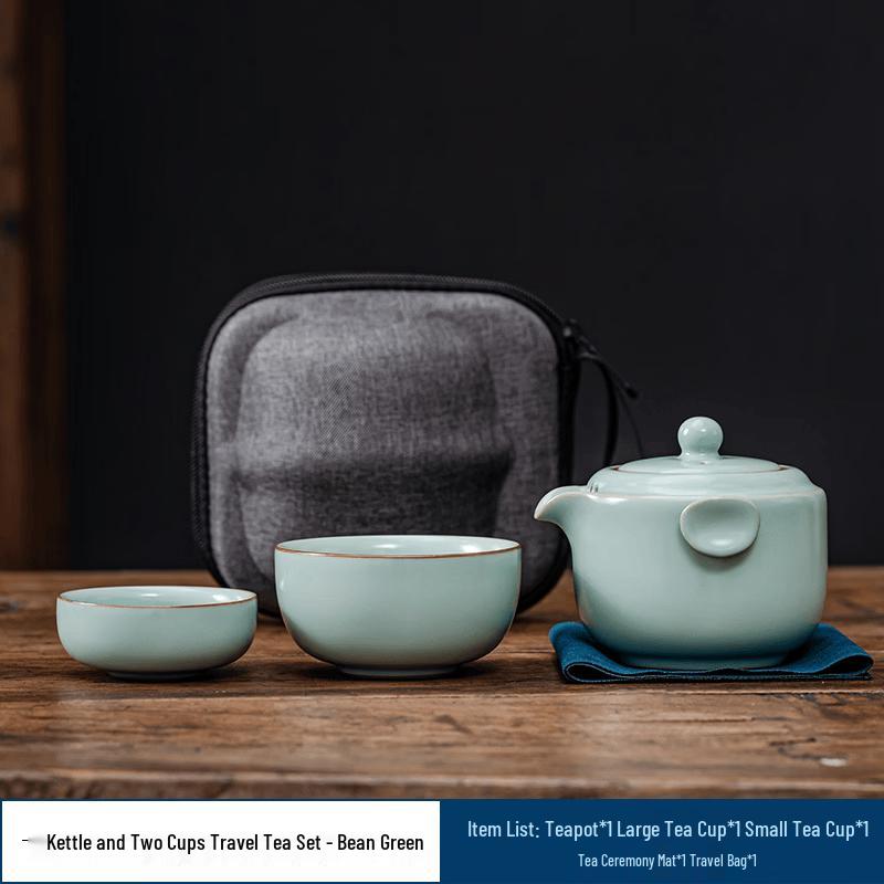 Simple Ru Kiln Ceramic Portable Tea Set