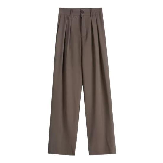 

Women Suit Pants Wrinkle Resistant High-Waisted Wide-Leg Slimming Trousers with Double Pleats Pockets Commuting Style Business Pants XXL