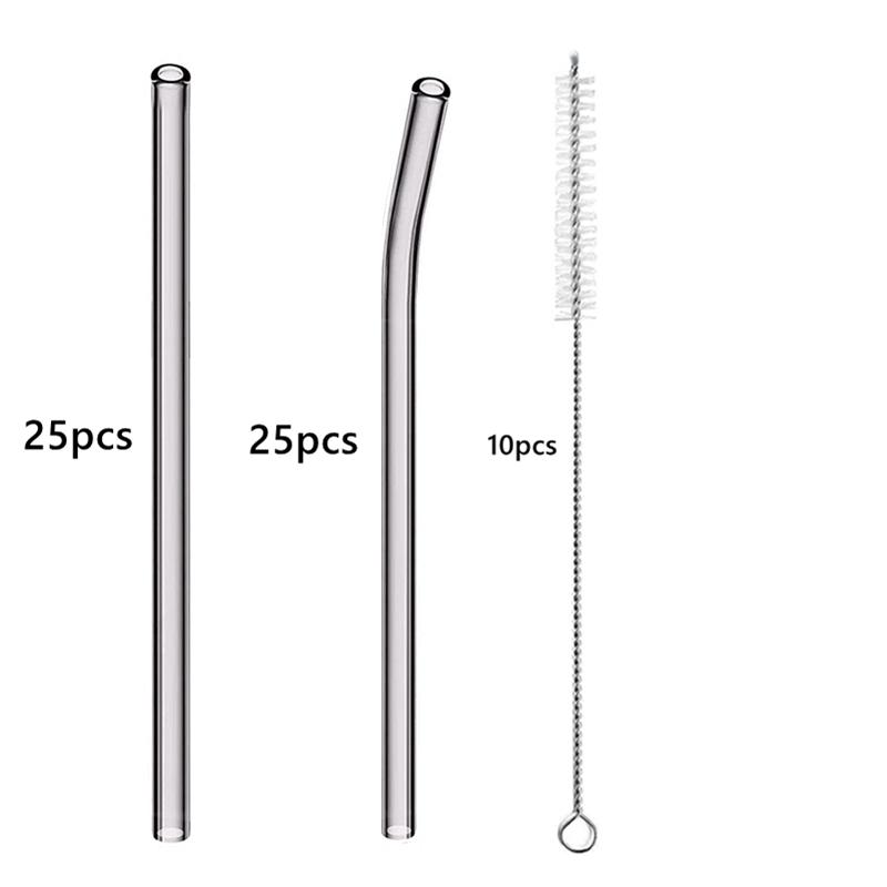 50PCS 20cm Reusable Straws Glass Drinking Straws Multi-color Eco-Friendly Straws for Cocktail Smoothies Bar Accessory Barware