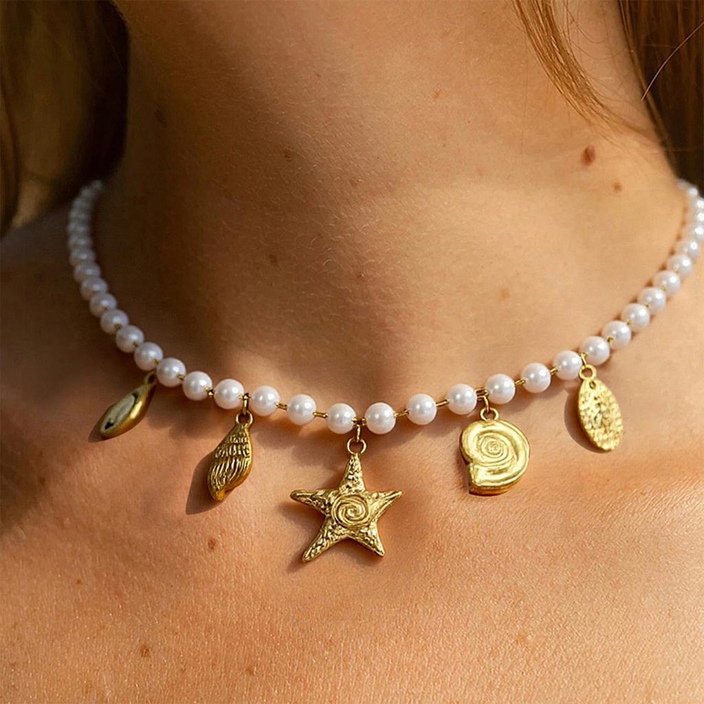 Ocean Inspired Starfish Pendant Necklace With Faux Pearl Charm And Adjustable Alloy Chain For Fashion Forward Women