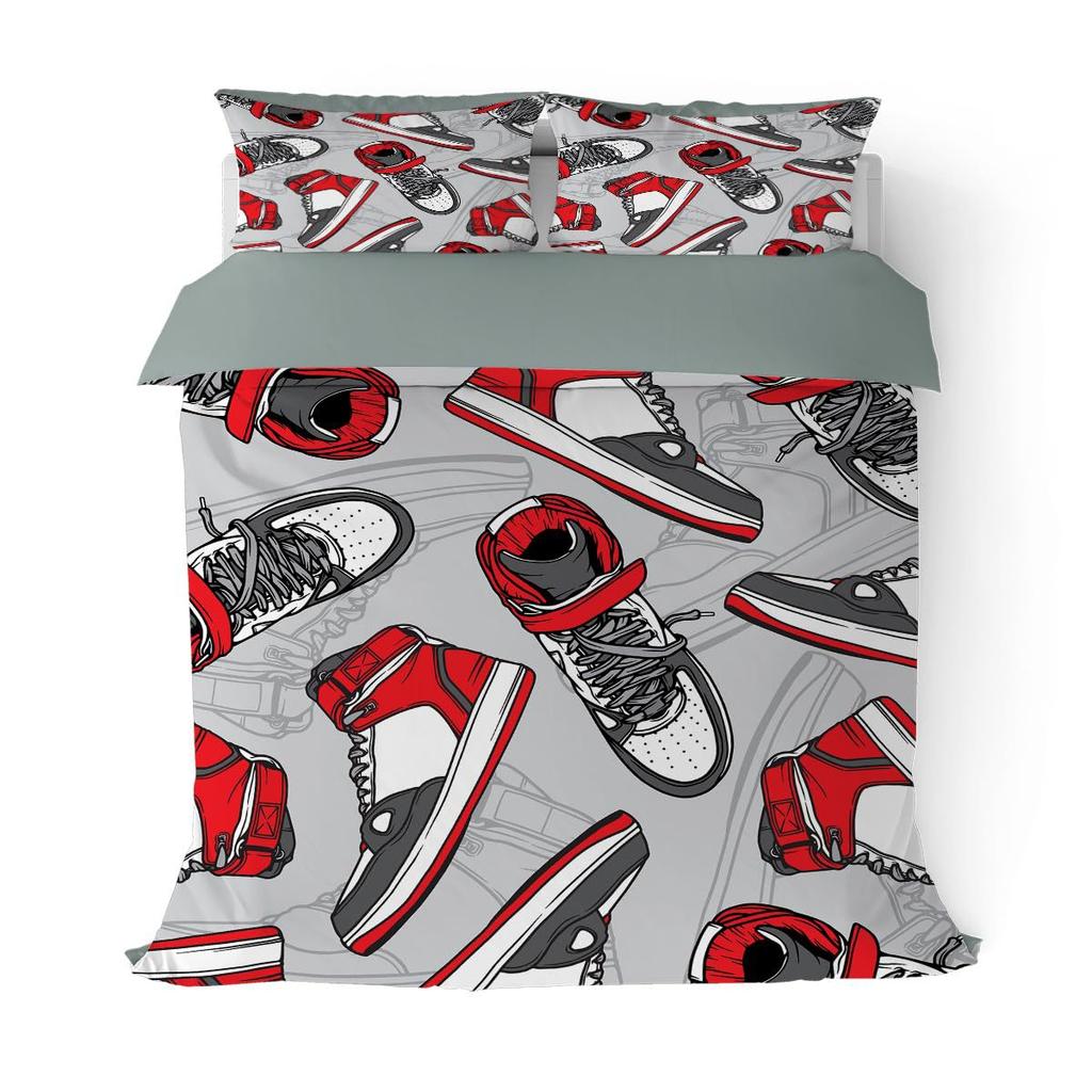 Coole Teenager Basketballschuhe Dreiteiliger Steppdeckenbezug Digitaldruck Bettwäscheset Bettdecke