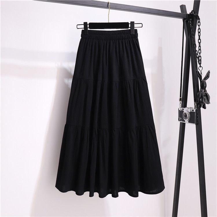 

Spring/Summer Pleated Elastic Waist A-line Midi Skirt One Size, 40-75kg