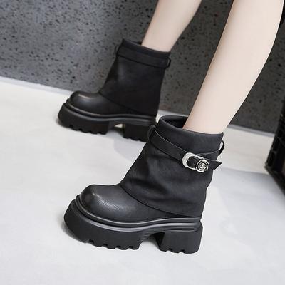 Thick-soled Martin Boots Women's 2025 New Autumn and Winter Trouser Tube Boots Medium Tube Inner Height Increase Sleeve Short Boots Stacking Boots Wo