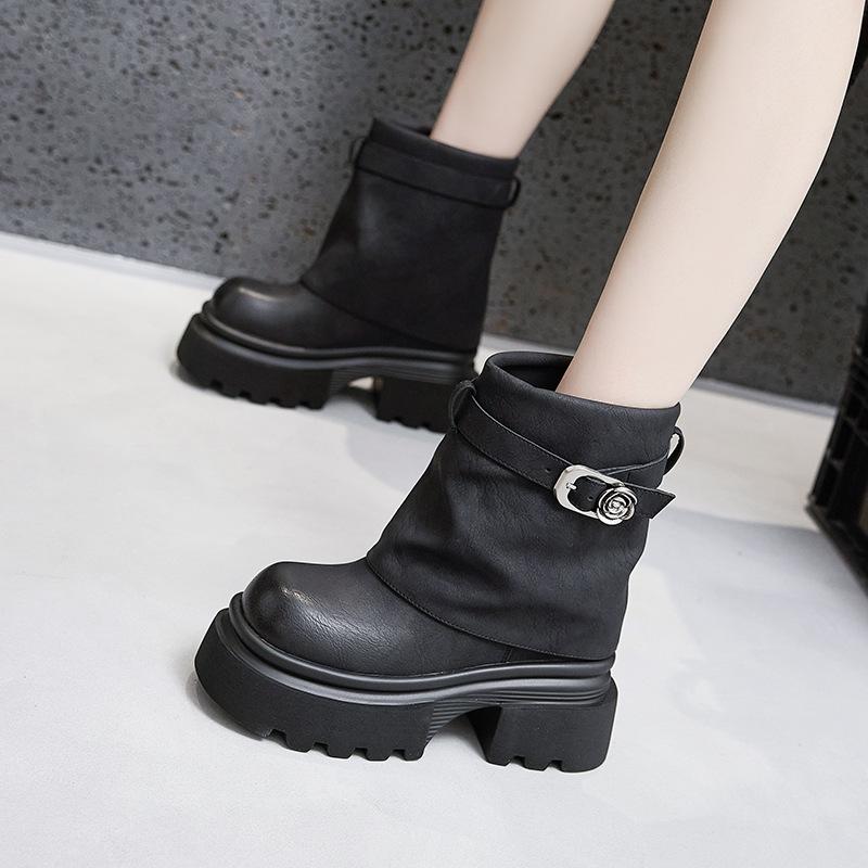 Thick-soled Martin boots women's 2025 new autumn and winter trouser tube boots medium tube inner height increase sleeve short boots stacking boots wo
