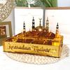Ramadan Tray Eid Mubarak Serving Tray Hollow Palace Acrylic Mirror Tray Fruit Plate Tableware Dessert Platters DIY Display Holder Ramadan Decor