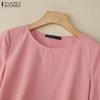 ZANZEA Women Casual Round Neck Loose Summer Short Sleeve Blouse