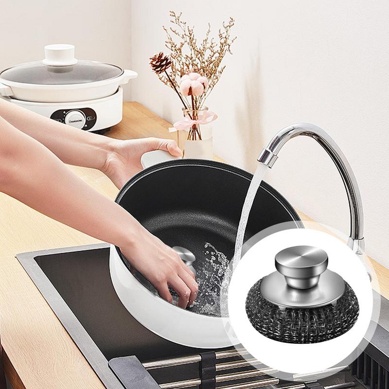 Küchen Edelstahl Spülbürste Metall Schwamm Scheuerschwamm mit Griff für Geschirr Töpfe Pfannen Grills Spüle Reinigungswerkzeuge