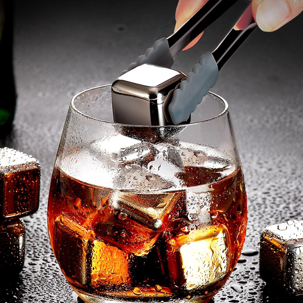 Food Grade Stainless Steel Ice Stone Party Bar Ice Cubes for Wine Beer Whiskey Drinks4Pcs