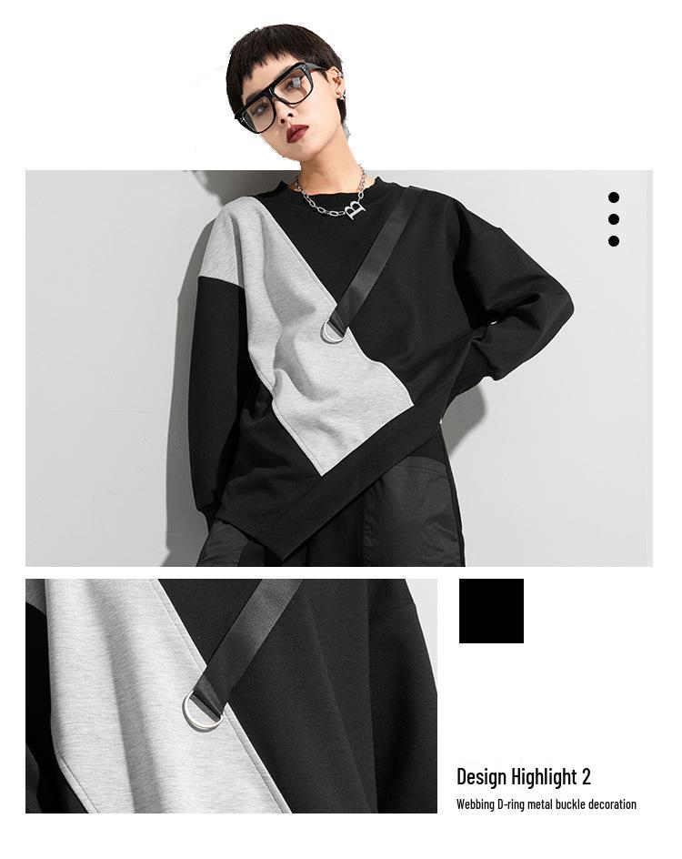 European-American Autumn Color Block Plus Size Women's Casual Long Sleeve T-shirt 