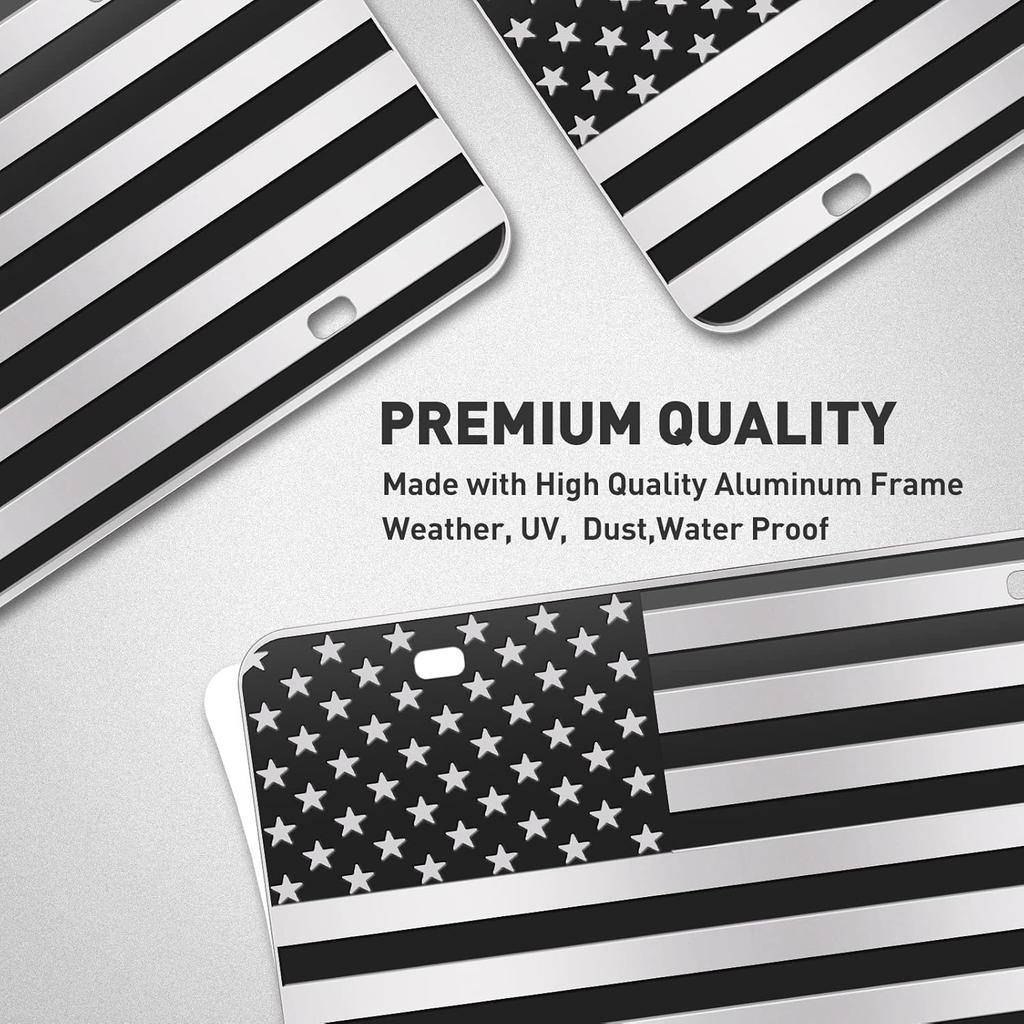 American Flag License Plate, Black Decoration Front Flag License Plates With 4 Holes, Aluminum Metal 3D Embossed US License Plate With Screws Caps, 6