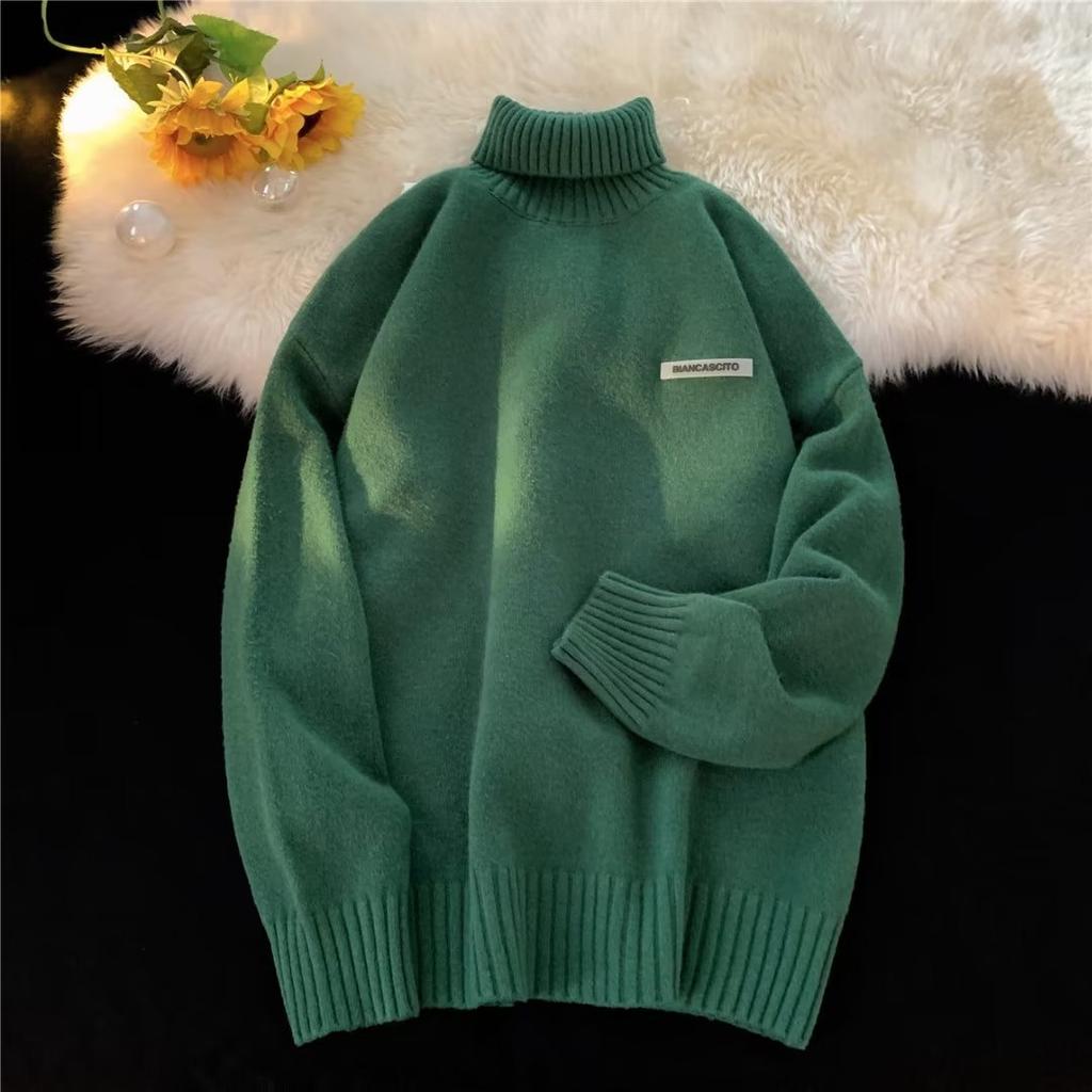 American Turtleneck Sweater Men's Autumn and Winter Thickened Loose Lazy Style High-end Knitted Sweater Japanese Retro Warm Interior