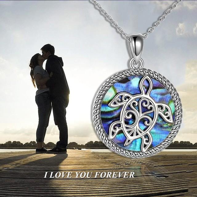 Meeresschildkröten-Halskette Sterling Silber Liebesherz Mutter Kind Schildkrötenanhänger Halskette Schildkrötenschmuck Geschenke A Halsketten für Frauen