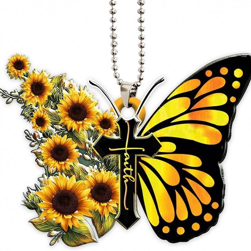 Charming Cartoon Butterfly Car Pendant Acrylic Keychain Festive Tree Decoration
