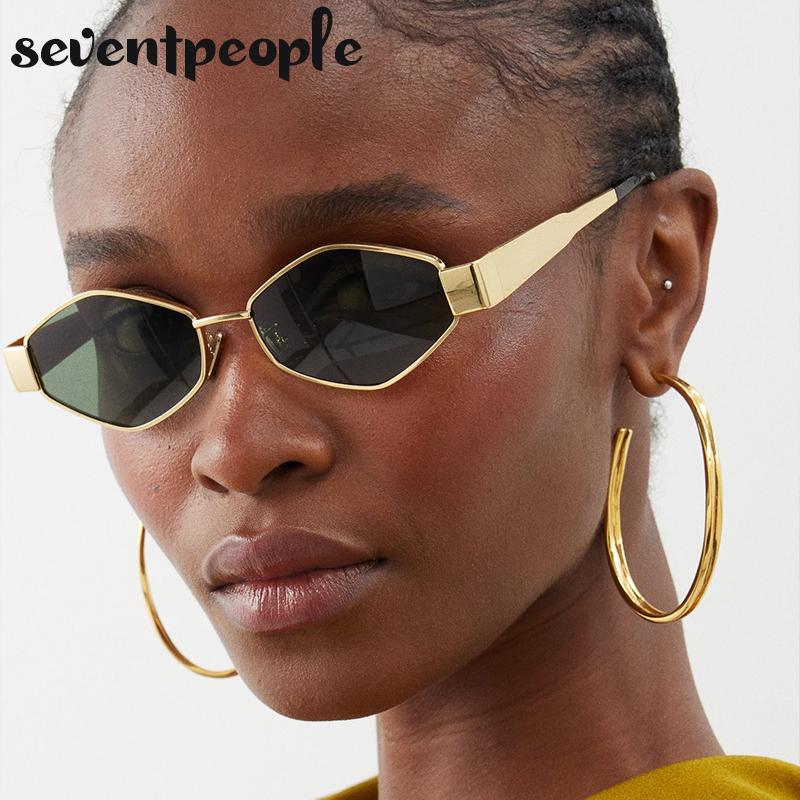 Small Frame Polygonal Sunglasses Women Luxury Brand Designer Metal Punk Sun Glasses For Men Vintage Rhombus Sunglass Shades