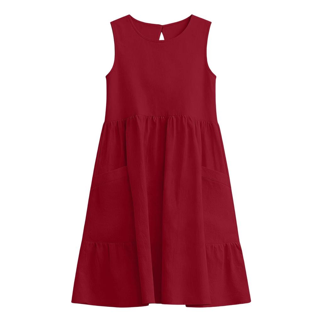 Women's Summer Casual Sleeveless Strappy Dress Linen A-Line Skirt