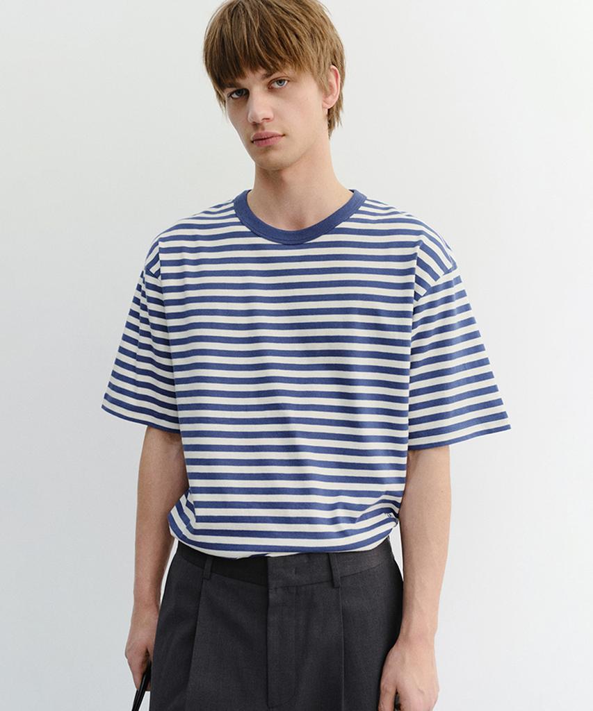 Deonseuteupomaen Gestreiftes T-Shirt_Unisex_Udts6B126_Blau / Elfenbein