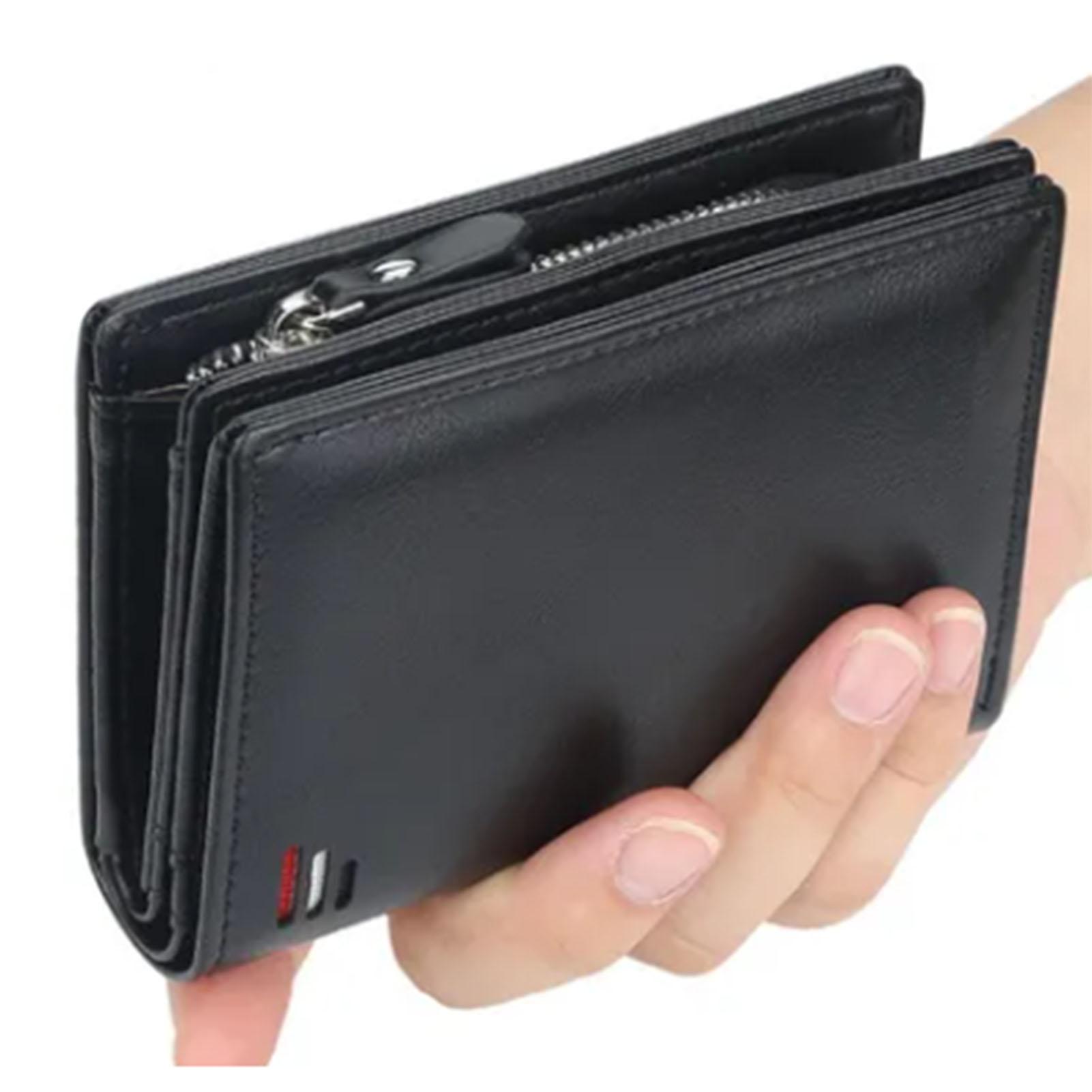 

Multi Card Wallet for Men Fashion Vertical PU Leather Black Wallet with Glossy Zip for Daily Use
