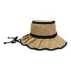 Basic Enchi Flutter Solid Hat Chin Strap Foldable Easy To Carry Sunshade Pleated Hat with Ribbon Linen Blend Natural Material Hat Antibacterial