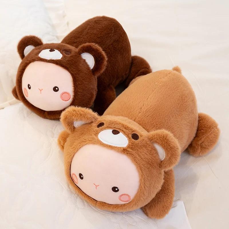 Kawaii Bear Plush Toys Cozy Lying Prone Bear Pillow Wam Soft Sleeping Pillow Cartoon Baby Home Decor Children Birthday Gift
