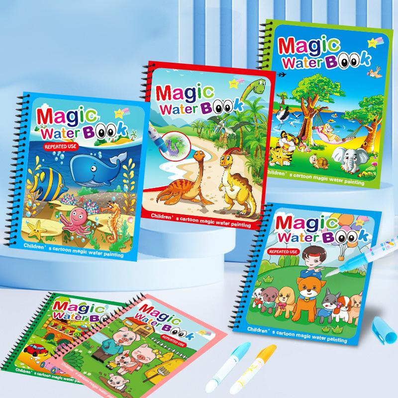 3/5pcs Water Drawing Book with Refillable Water Pen Magic Painting Drawing Board Reusable Cartoon Pattern Gift for Boy Girls TMZ