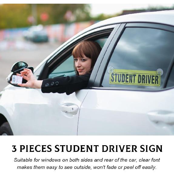 3 PCS Student Driver Sticker, Removable Reble New Driver Sign with Suction Cups, Please Be Patient Novice Driver Safety Warning, Rookie Driver