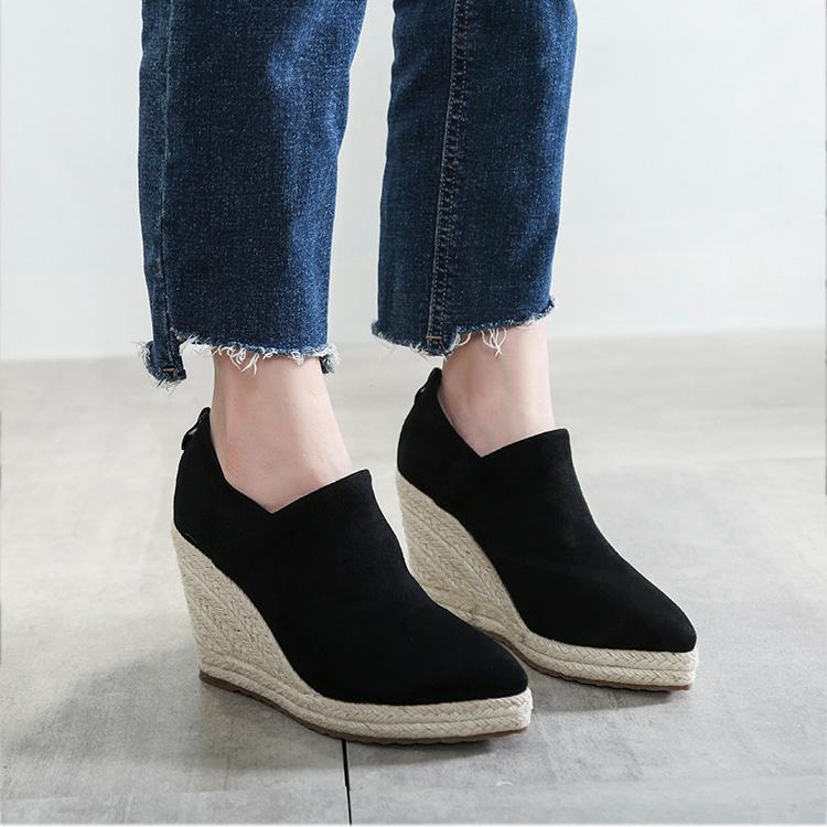 Women High Heels Espadrilles Shoes Causal Suede Pumps Wedges Platform Pointed Toe Sip On Zip Skid Resistance Comfort