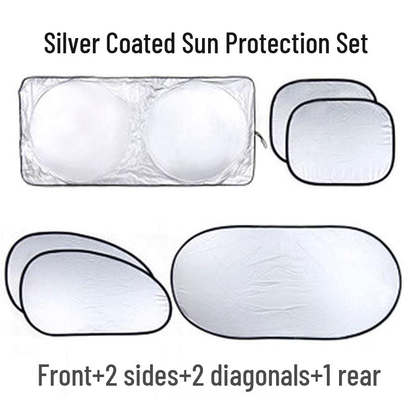 6-Piece Silver Coated Car Sunshade Set with Tote Bag - Large Summer Sun Protection for Interior Decoration
