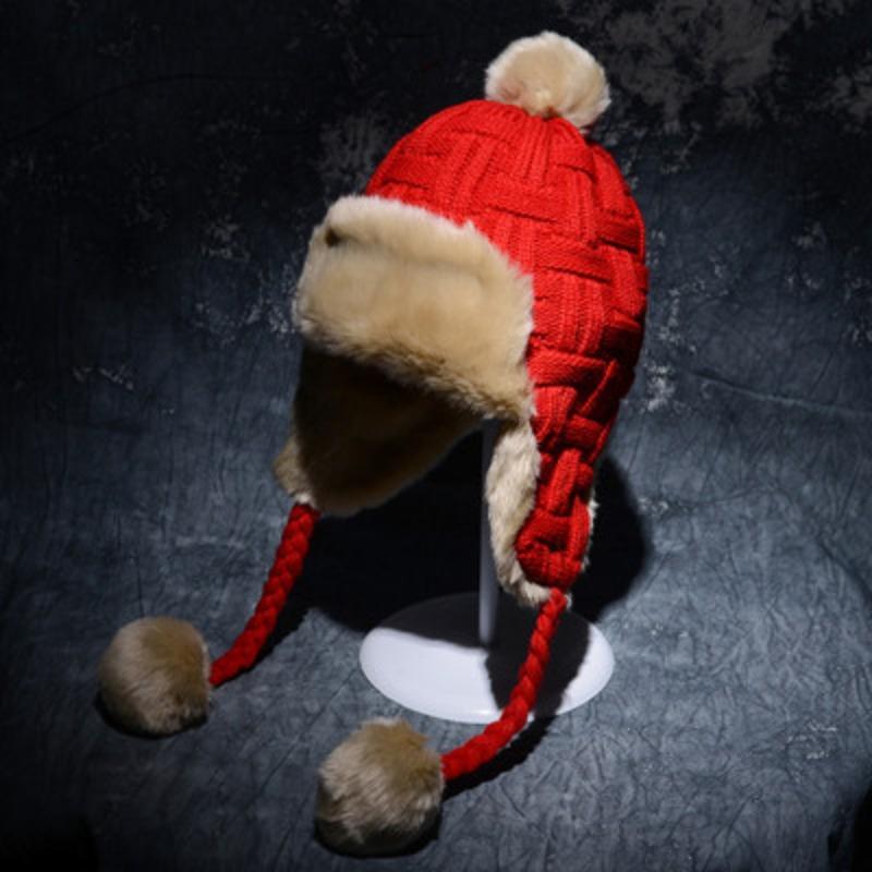 Hat Female Winter Thunderbolt Hat Ear Protection Face Knitted Wool Hat Padded and Thickened Princess Cute Cycling Cap