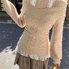 Moda Vintage Scollo a V Lavorato a Maglia Donna Inizio Autunno Nuovi Maglioni Pullover Manica Lunga Aderenti Pullover Sexy Grigio