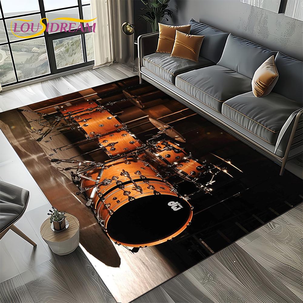 3D Cymbal DW Drum Kit Drum Set Music Instruments Carpet Rug for Living Room Bedroom Home Sofa Decoration,Kids Non-slip Floor Mat