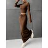Women's skirt set solid color long sleeve round neck T-shirt long skirt two-piece set