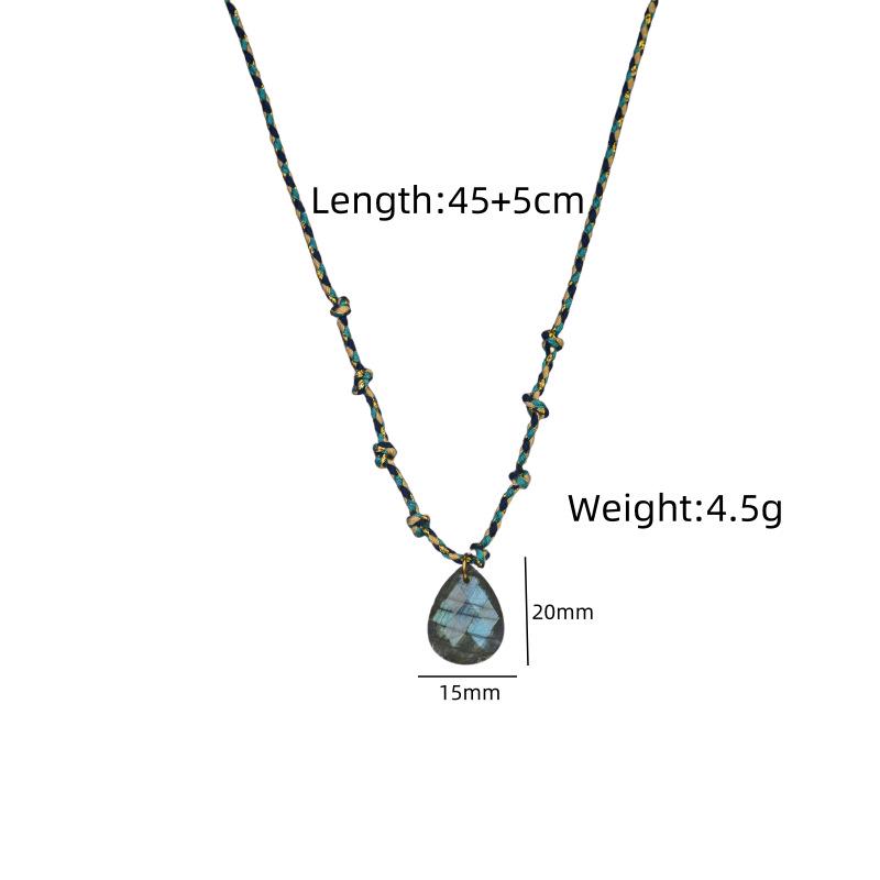 Elegant Blue Braided Rope Labradorite Necklace with Stainless Steel and Natural Stone Pendant