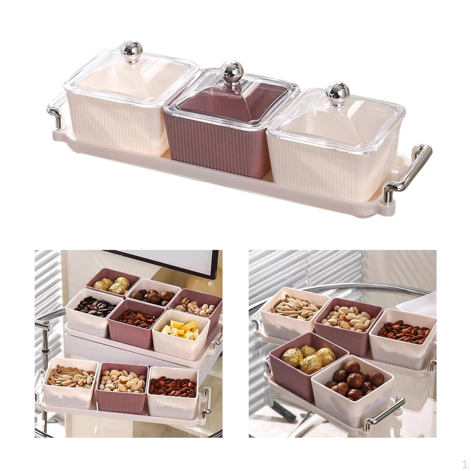 

Разделенный поднос для закусок с крышкой и ручкой, портативные тарелки для закусок для домашней кухни 3 Snack dishes