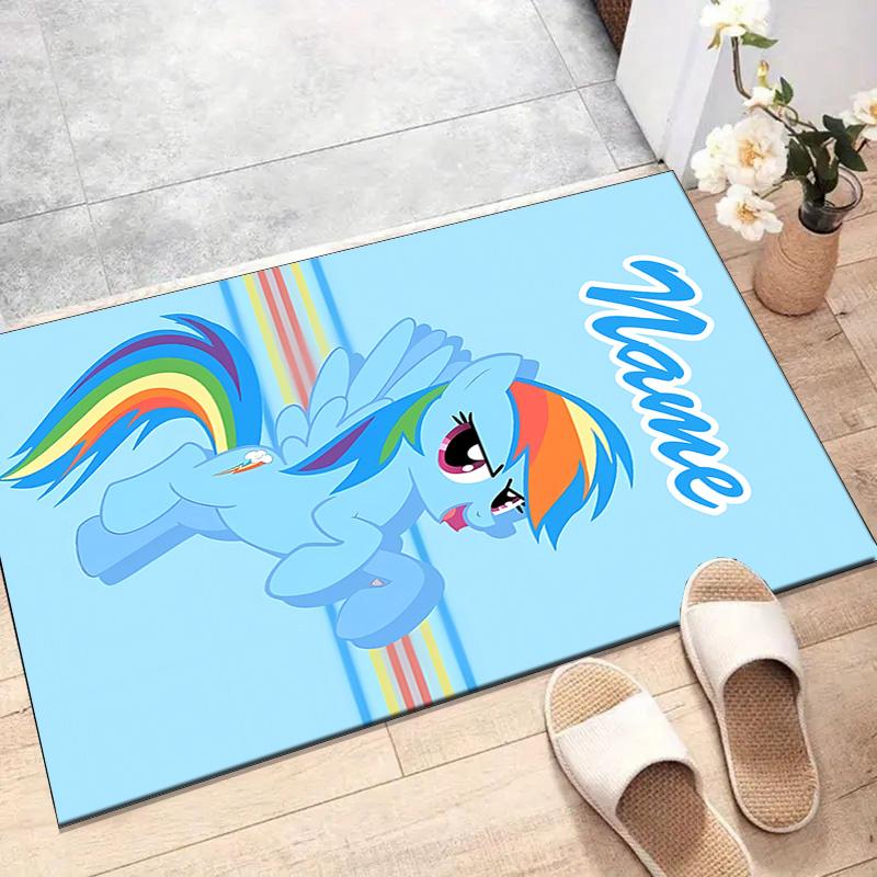 Custom My Little Pony Mat Personalized Name, Polyester Washable Indoor Entryway Rug, Gift for Christmas, Easter, Thanksgiving Day