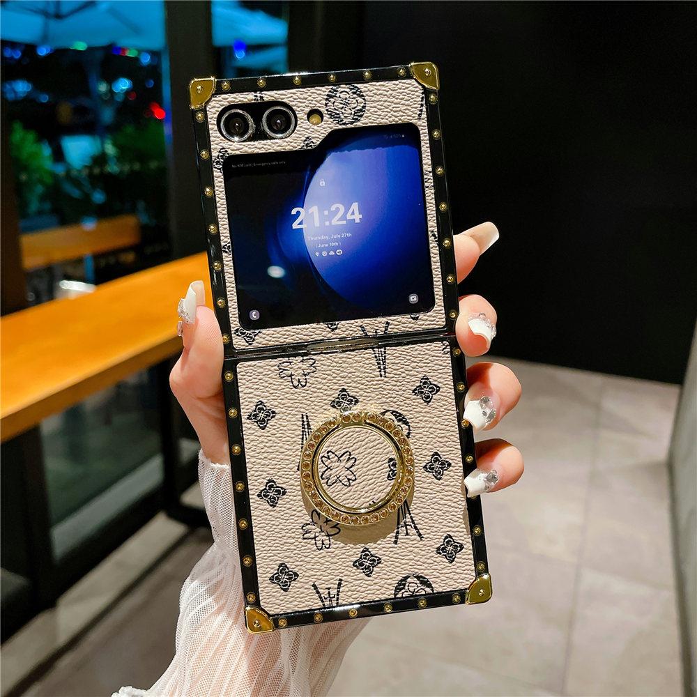 Vintage Ring Holder Stand Flower Leather Case For Samsung Galaxy Z Flip 6 Shockproof Cover