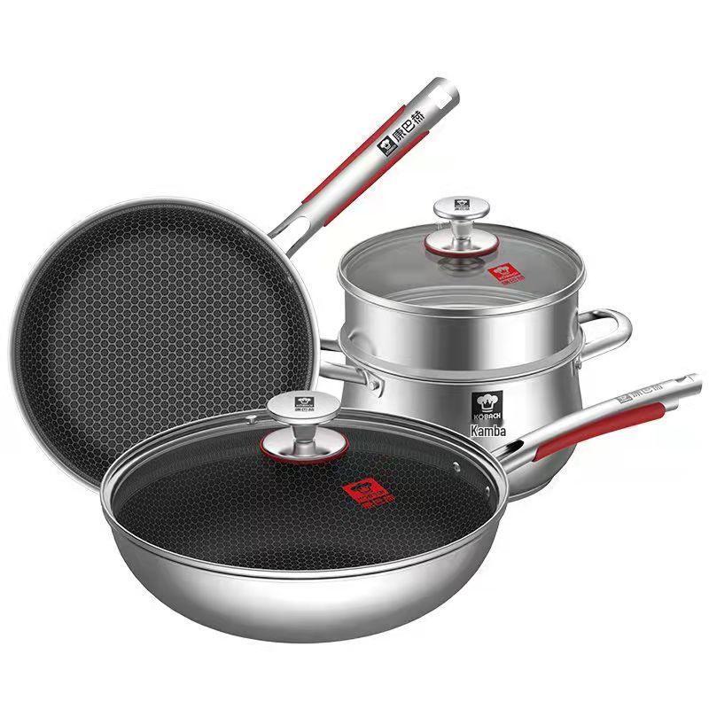 KOBACH Stainless Steel Honeycomb 3-Piece Cookware Set