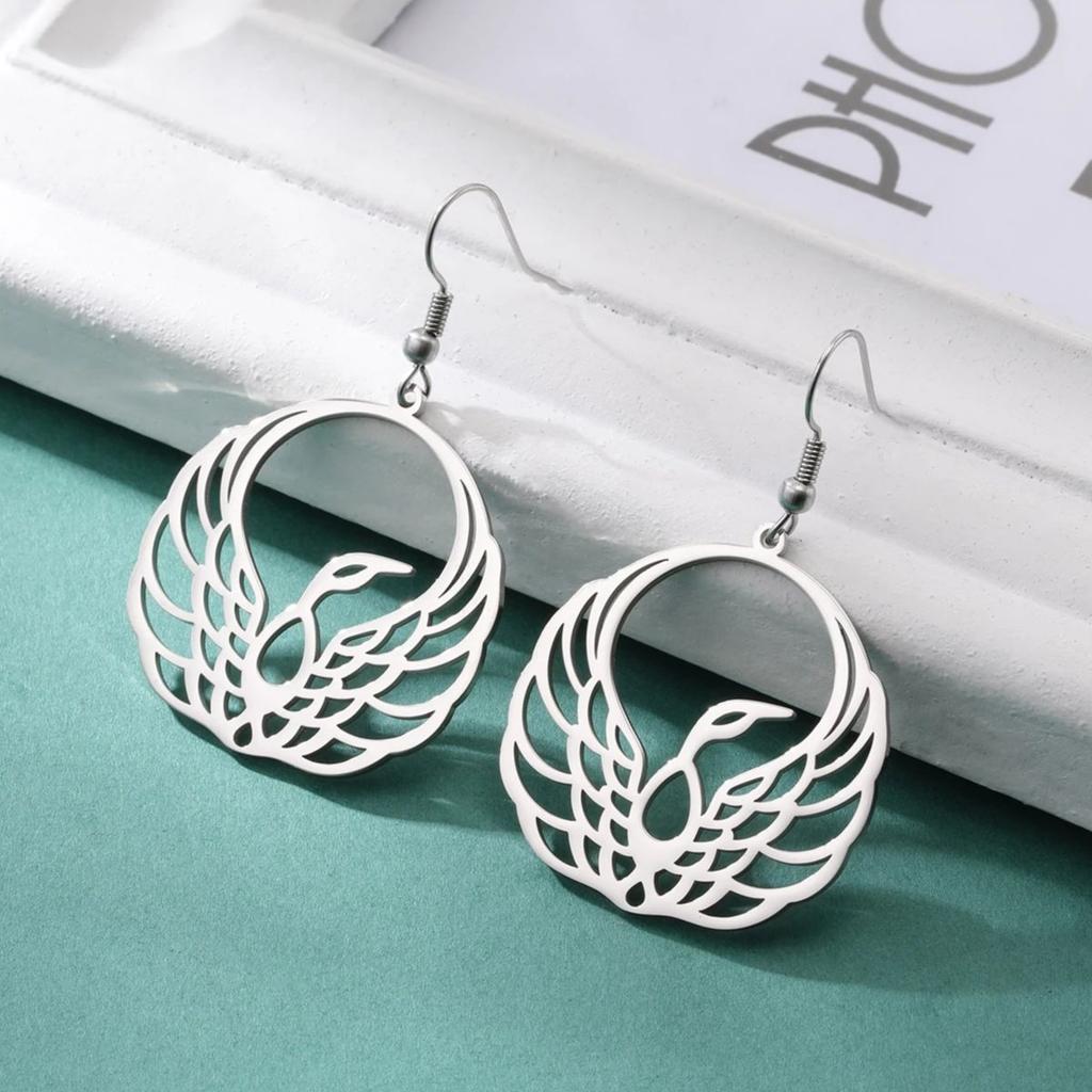 Dawapara Phönix Ohrringe für Damen Geometrisch Mythisches Tier Vogel Totem Anhänger Edelstahl Schmuck