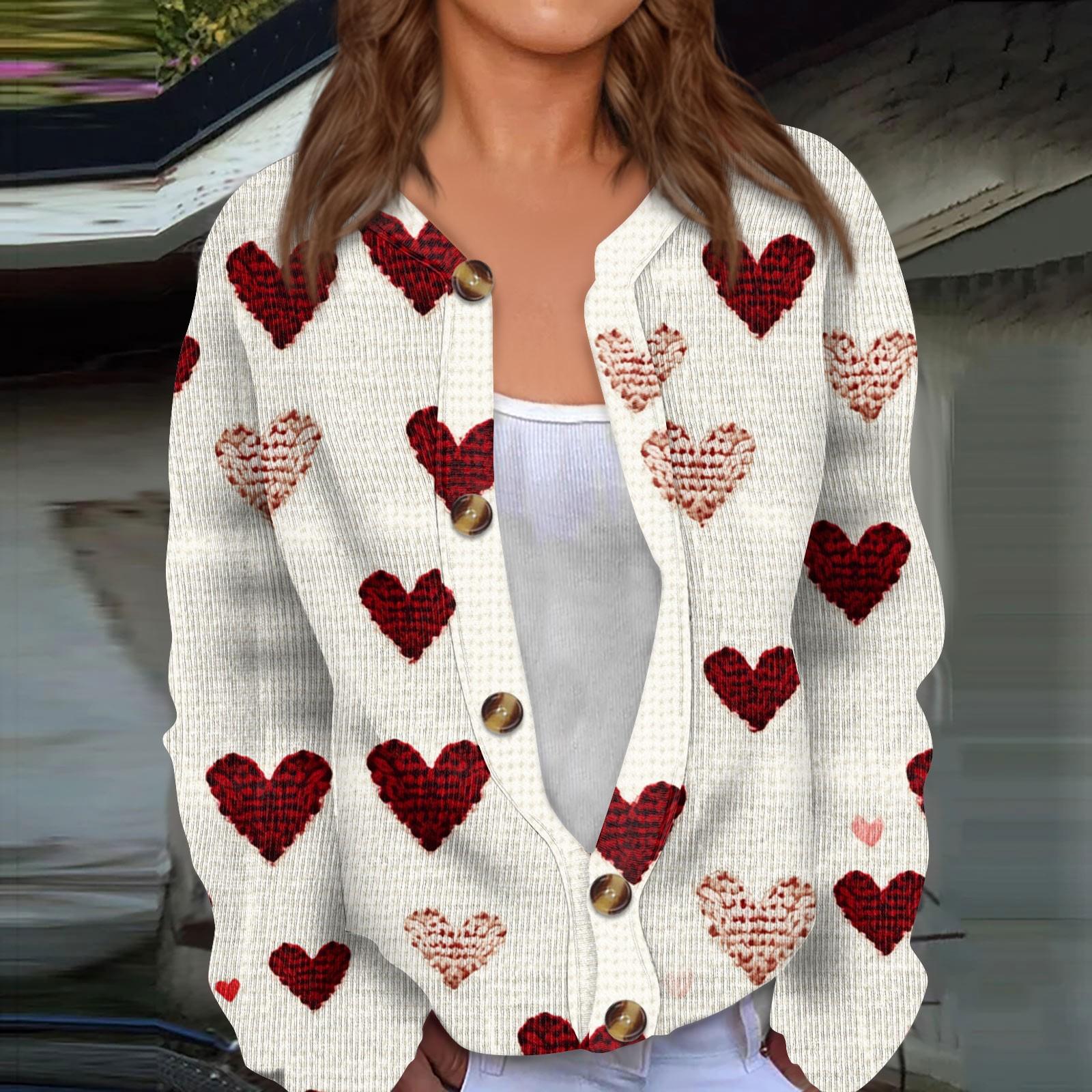 

Женский кардиган с длинными рукавами и принтом ко Дню святого Валентина, жакет на пуговицах XXL