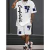 Hot Selling Fashionable Men's Breathable Round Neck T-shirt Shorts Set with Alphanumeric Printed Pattern Outdoor Casual Suit