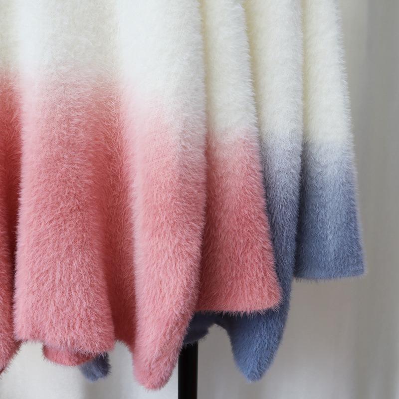 Imitation mink fleece sweater pullover women's autumn and winter new gradual change of color soft waxy loose knitted sweater top